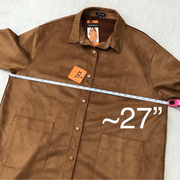 Faux Suede Shacket (Shirt Jacket) Oversized Brown Pit to Pit 27” XXL - Picture 7 of 13